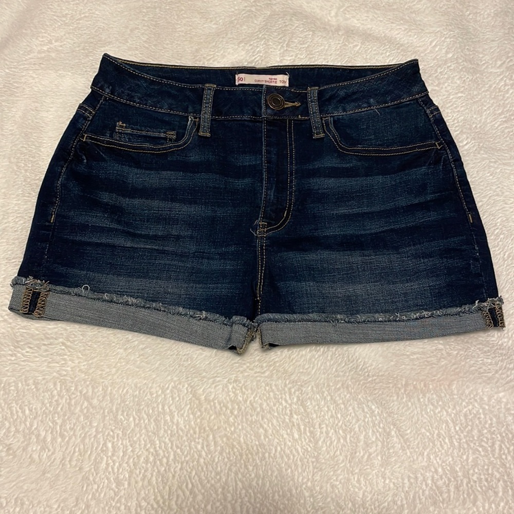 Denim shorts.